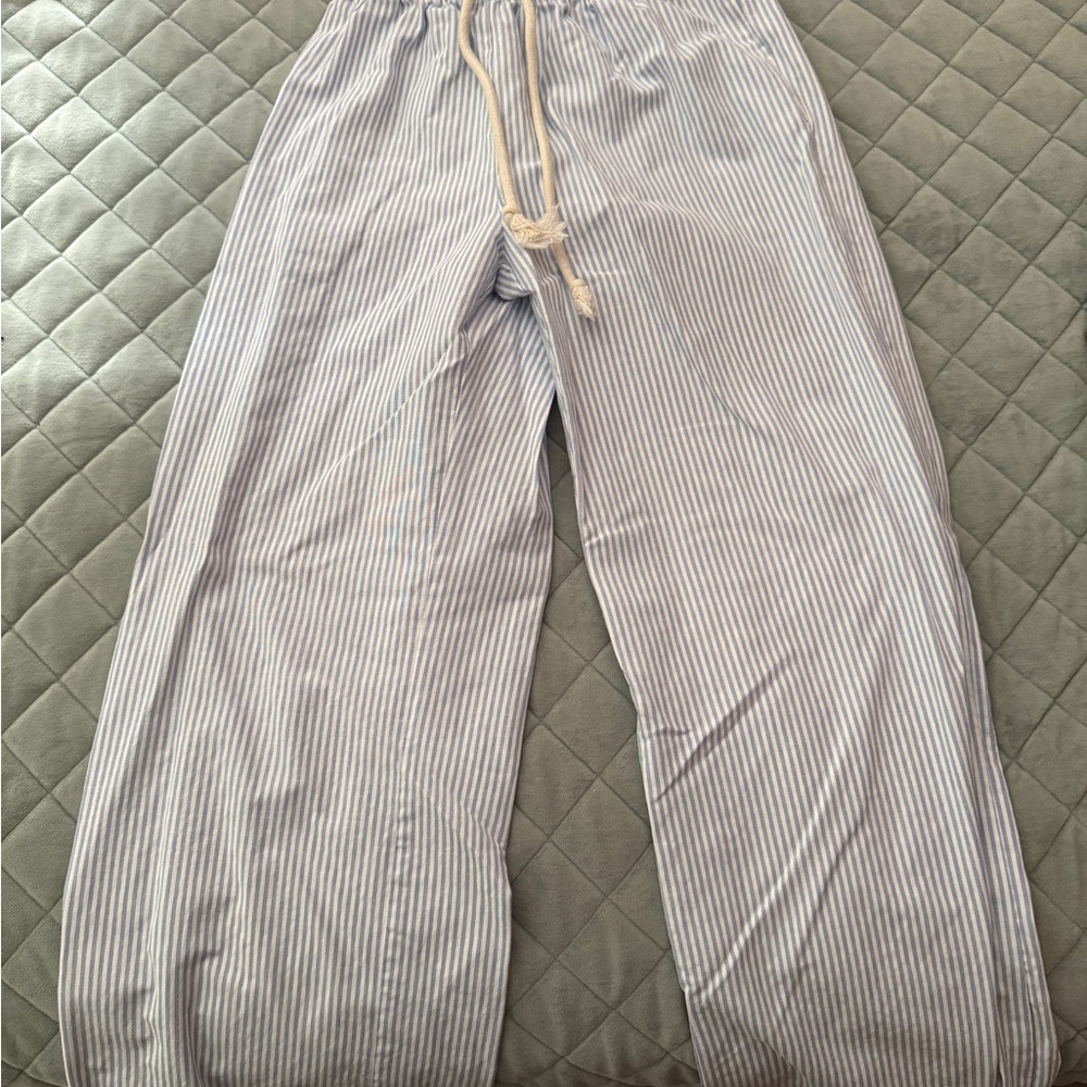 Blue and White Striped Lounge Pants
